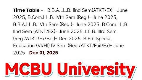 MCBU University Exam Time Table DEC 2025
