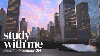 2-HOUR STUDY WITH ME 🌇 / Pomodoro 25-5 / New York Skyline at Sunset [ambient ver.] with timer
