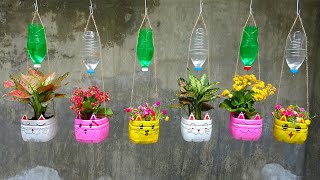 Simple Self-watering Hanging Flowers Pots For Garden | Hanging Garden with Plastic Bottles