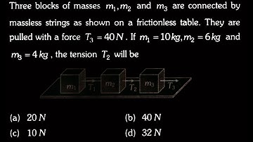 Three blocks of masses m₁, m₂ and m3 are connected by massless strings  LM DTS 02 Q9