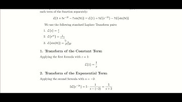 Laplace Transform of f(t) = 1 + 5e^(-2t) - 7sin(5t) | Step-by-Step