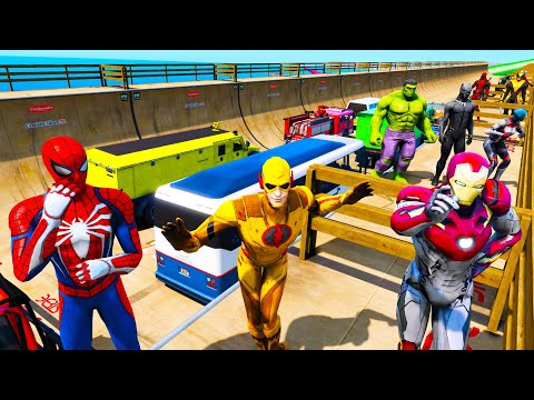Desafio Skateboard Rampa em Caminhões e Carros Homem Aranha e Heróis - Spider-Man Challange GTA 5