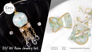 【UVレジン】レイクブルーのドライフラワージュエリーコレクション〜♪ UV ResinLake Blue Dried Flower Jewelry collection!!