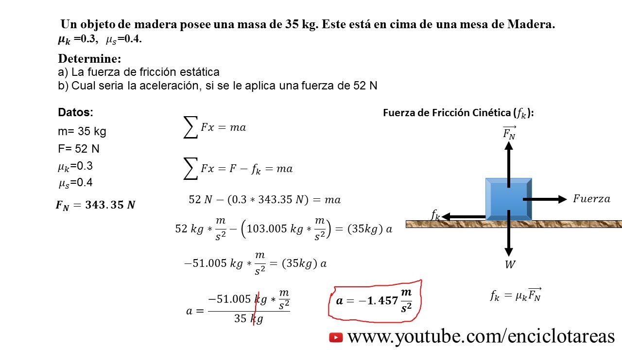 Fuerza De FricciÓn Ejercicio No1 Youtube