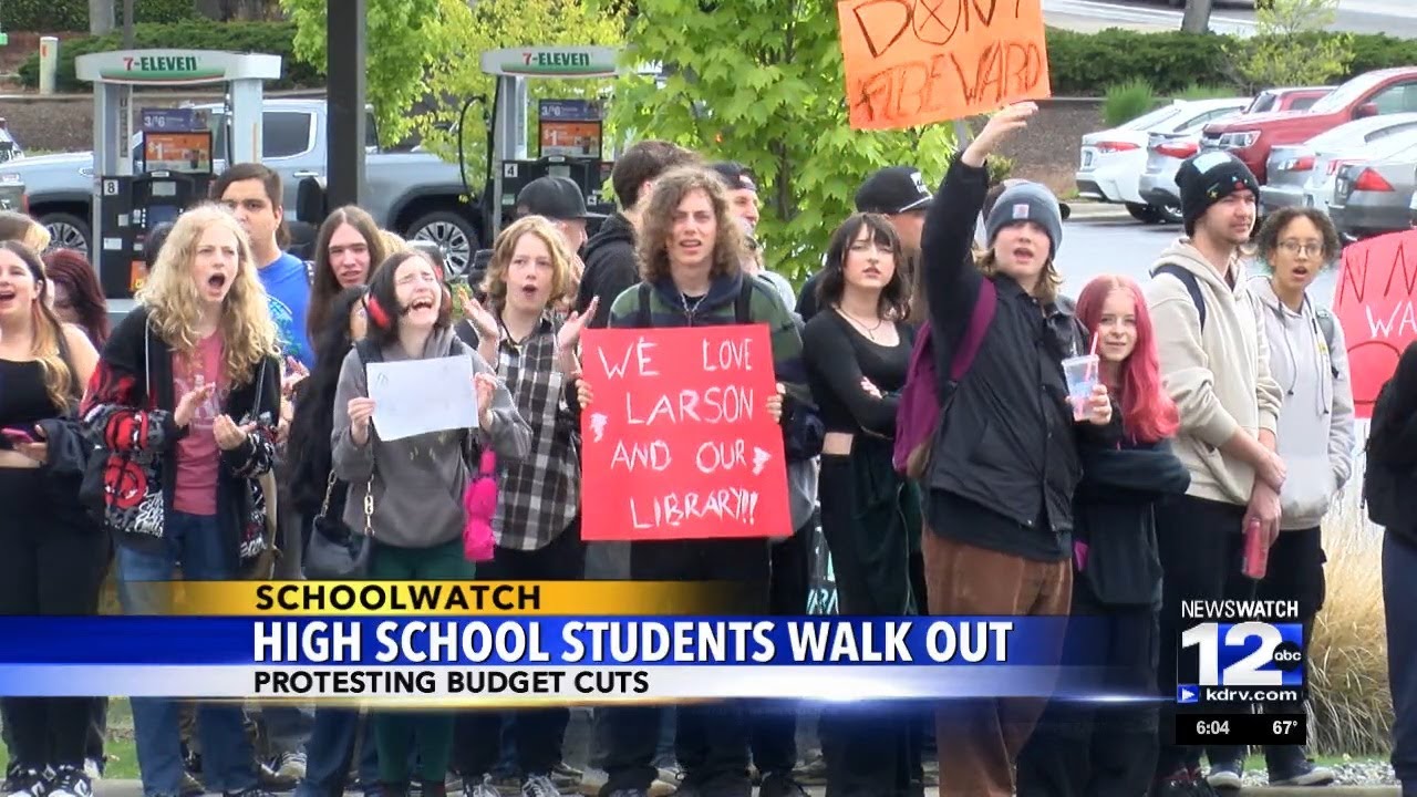 High school students protest proposed district budget cuts - YouTube