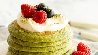 Matcha Greek Yoghurt Pancakes [Ready in 20 mins]