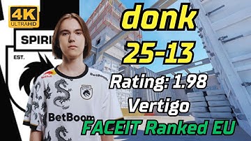 【4K】donk (25-13) rating:1.98 (Vertigo) | FACEIT Ranked EU | Jun 20, 2024 #cs2 #pov
