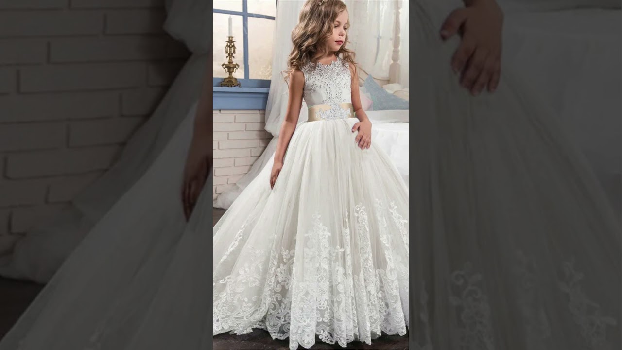 Trailing White Lace Kids Wedding Dress For Girls First Communion Evening Bridesmaid Dress