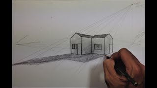 How To Draw a Simple House in 2 Point Perspective with Shadow Perspective