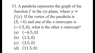13 A parabola represents the graph of the function f in the xy plane where y f x