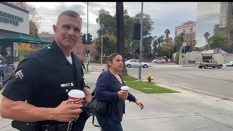 LAPD tyrant leaves Starbucks as soon camera starts recording !!!