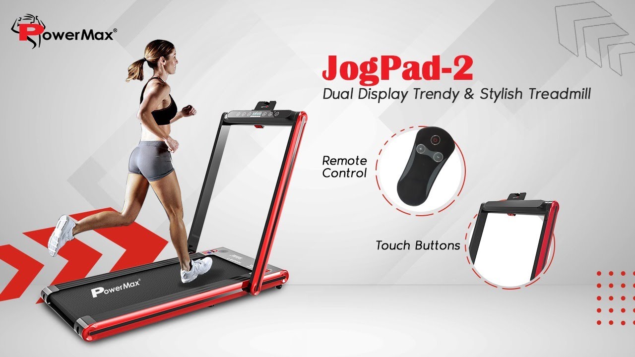 PowerMax Fitness JogPad-2 Touch Screen Dual Display Treadmill with Bluetooth Speaker/ Remote Control