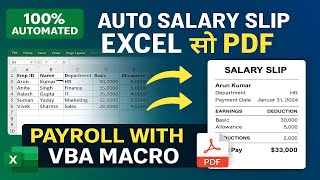 Automatic Generate Employee Salary Slip / Pay Slip in PDF in Advance Excel using VBA Macro | Excel