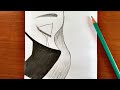 رسم سهل جدا | تعلم رسم بنت حزينة ترتدي كمامة بالرصاص للمبتدئين