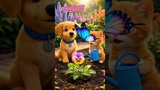 Cute Puppy &amp; Kitten Watering Flower 🌸 Magical Butterfly Comes! 可爱小狗和小猫浇花，魔法蝴蝶来了！#CuteAnimals