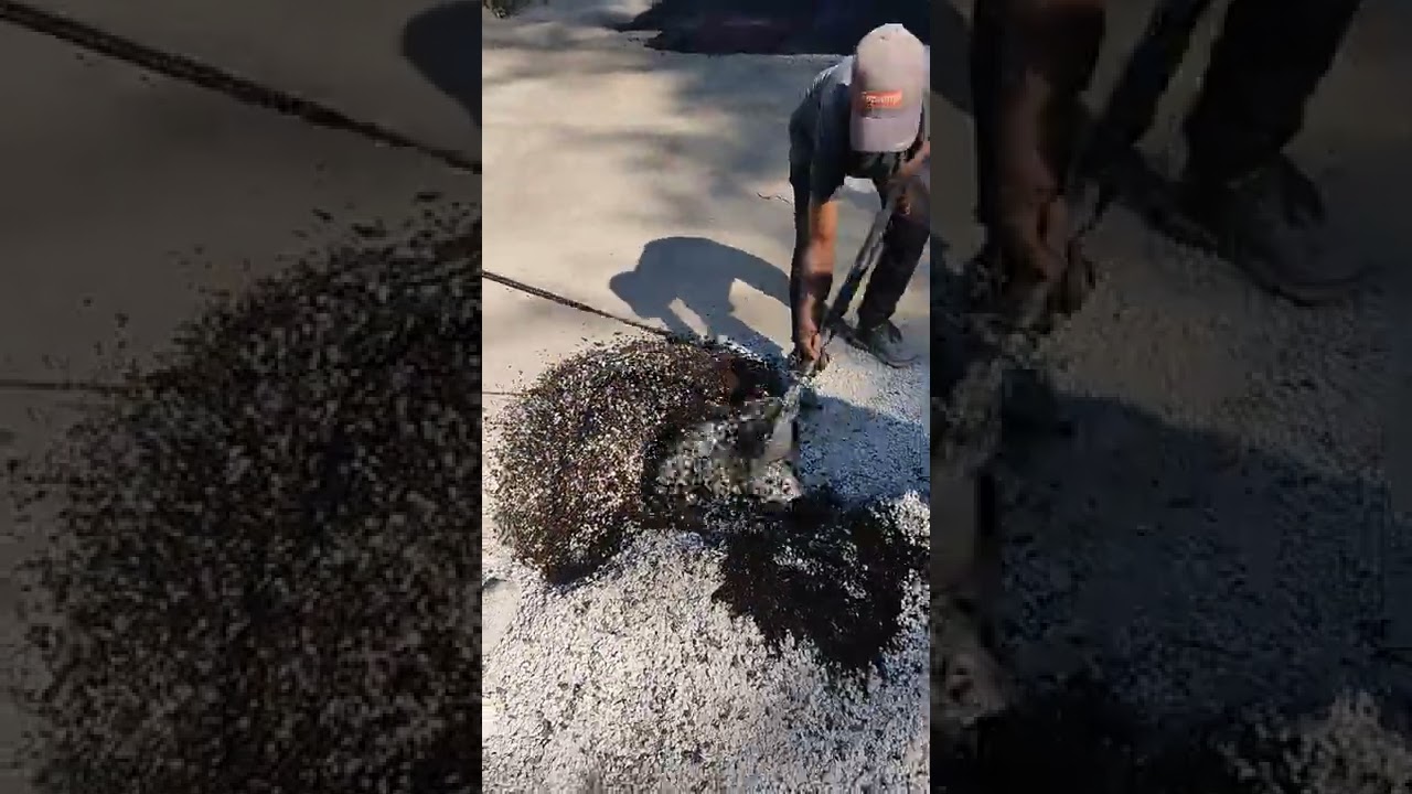 Patch Repair work by using Cold Bitumen Emulsion, Mixing, Laying, Rolling... 