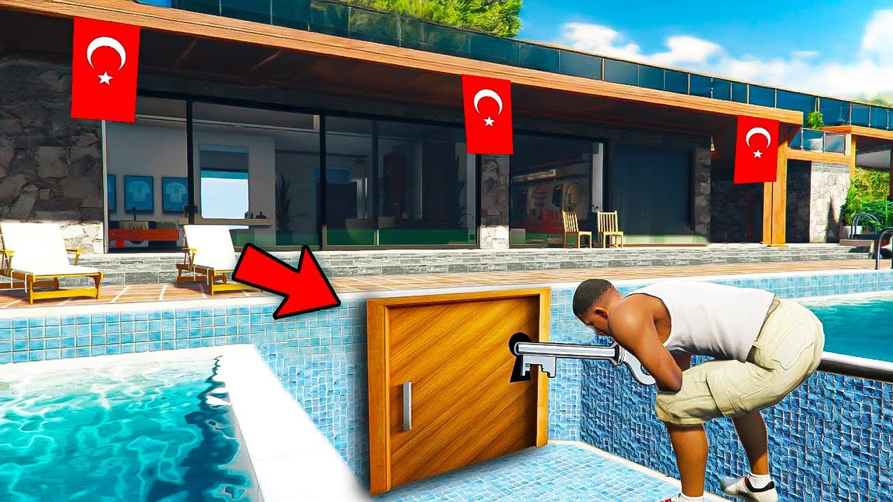 FRANKLIN EVİNİN HAVUZUNDA GİZEMLİ GİZLİ KAPI ÇIKTI - GTA 5 MODS