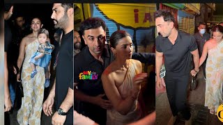 Alia Bhatt Ranbir with raha Kapoor dinner date Ranbir Kapoor protecting alia from crowd after dinner