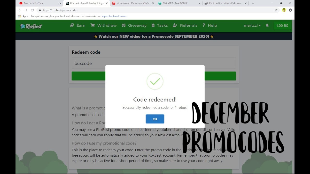 *DECEMBER PROMOCODES ON (RBX.BEST/CLAIMRBX) 100 WORKING 2020!* YouTube