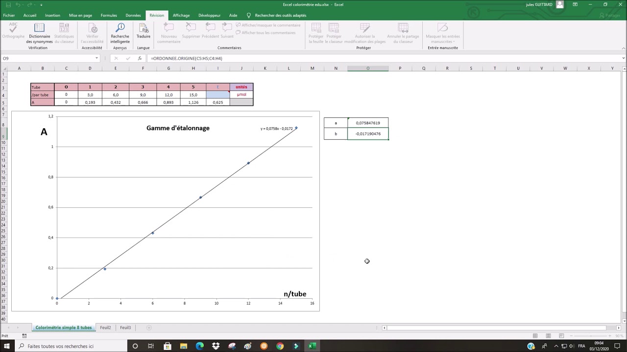 Modélisation d'une gamme d'étalonnage avec Excel - YouTube