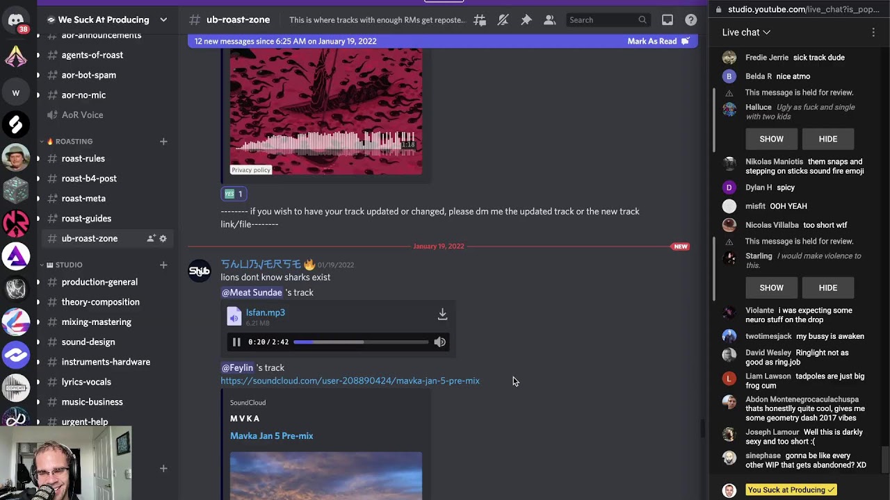 Roasting tracks from my Discord YouTube