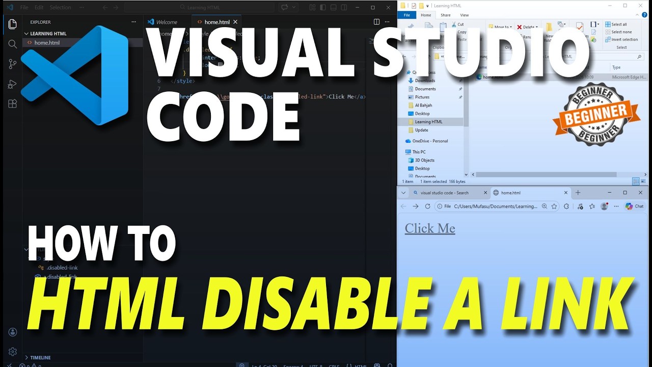 Visual Studio Code HTML How To Disable A Link - YouTube