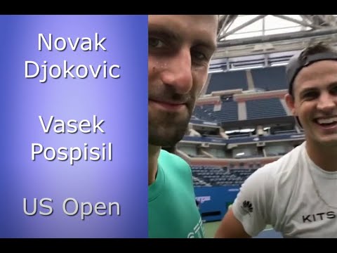 Novak Djokovic training at the US Open with Vasek Pospisil