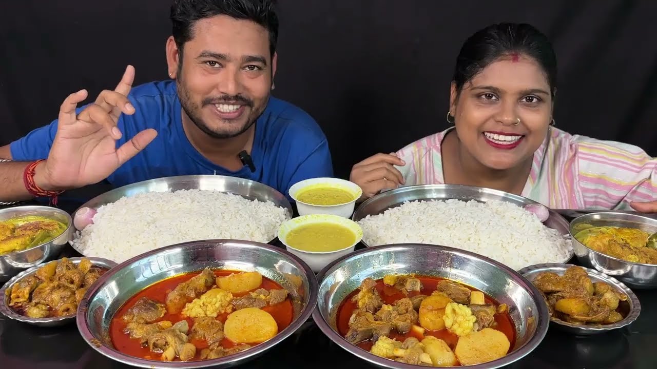 mutton curry chicken chat and rice eating challenge