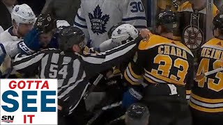 Watch as Zdeno Chara appears to drill John Tavares in the side of t...