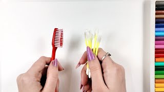 How to make Creative Painting with Toothbrush and Ear Buds | Easy Painting for Learners