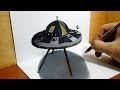 How to Draw UFO, 3D Drawing Trick Art On Paper