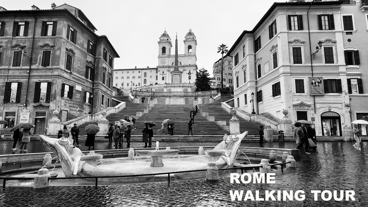 Walking Tour – 30 Minutes – Rome   | Rain | 4K | Real Ambient Sound