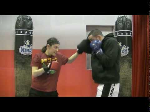 Roxanne Modafferi shows hit & return drill for MMA