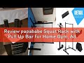 Review papababe Squat Rack with Pull Up Bar for Home Gym, Adjustable Power Cage with J-Hooks,80LB Ca
