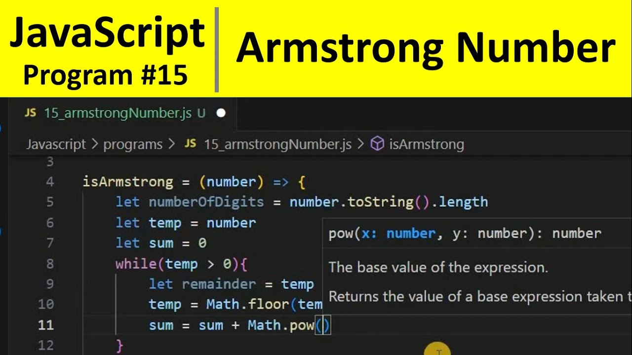 JavaScript Program 15 - Check Armstrong Number in JavaScript - YouTube