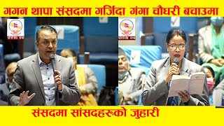 गगन थापा संसदमा गर्जिदा गंगा चौधरी सरकारको बचाउमा ओर्लिन हेर्नुहोस संसदमा रोचक जुहारी सांसदहरु बीच