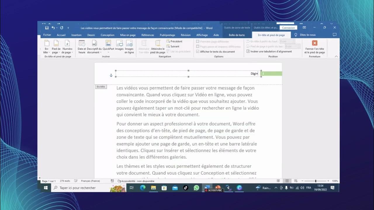 Comment ajouter des Entêtes et des pieds de pages sur Word? YouTube