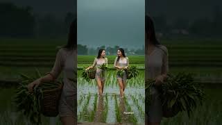 “Picking Morning Glory in the Rain”​ #ruralgirl  #countrylife #ai캐릭터 #rain #photography #rurallife