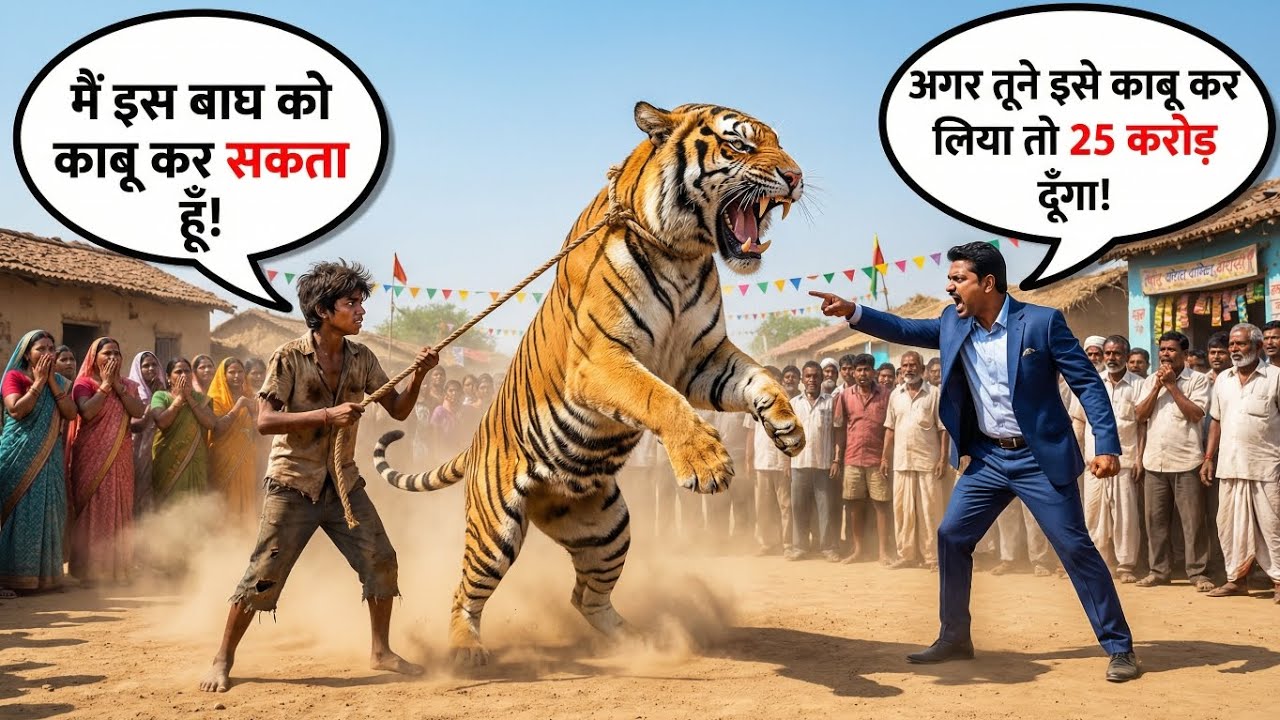 गरीब लड़के ने कहा — मैं इस बाघ को काबू कर सकता हूँ! 😱 अमीर बोला — कर दिखाया तो 25 करोड़ दूँगा 🐅💰