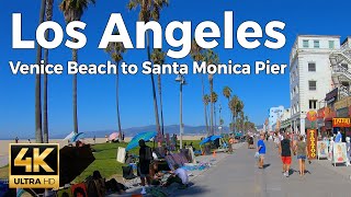 Venice Beach to Santa Monica Pier Walking Tour  Los Angeles (4k Ultra HD 60fps) – With Captions