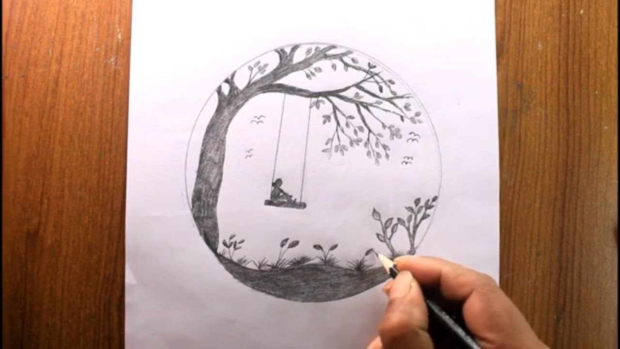 How TO draw alone girl swinging in a tree/Draw a sad girl