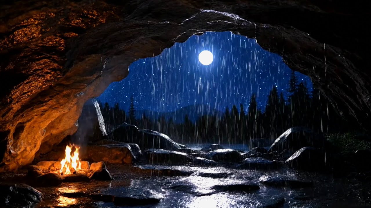 Soft Rain Sounds in a Cave 🌧️🔥 Calm Anxiety & Fall Asleep Fas