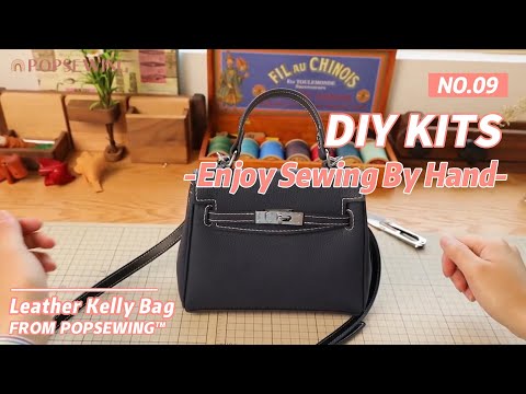POPSEWING Top Grain Leather Mini Birkin Bag Charm DIY Kit Blue-Gray