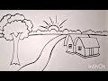 সহজ নিয়মে গ্রামের প্রাকৃতিক দৃশ্য আকা | Easy scenery drawing for beginner | Pencil draw step by step