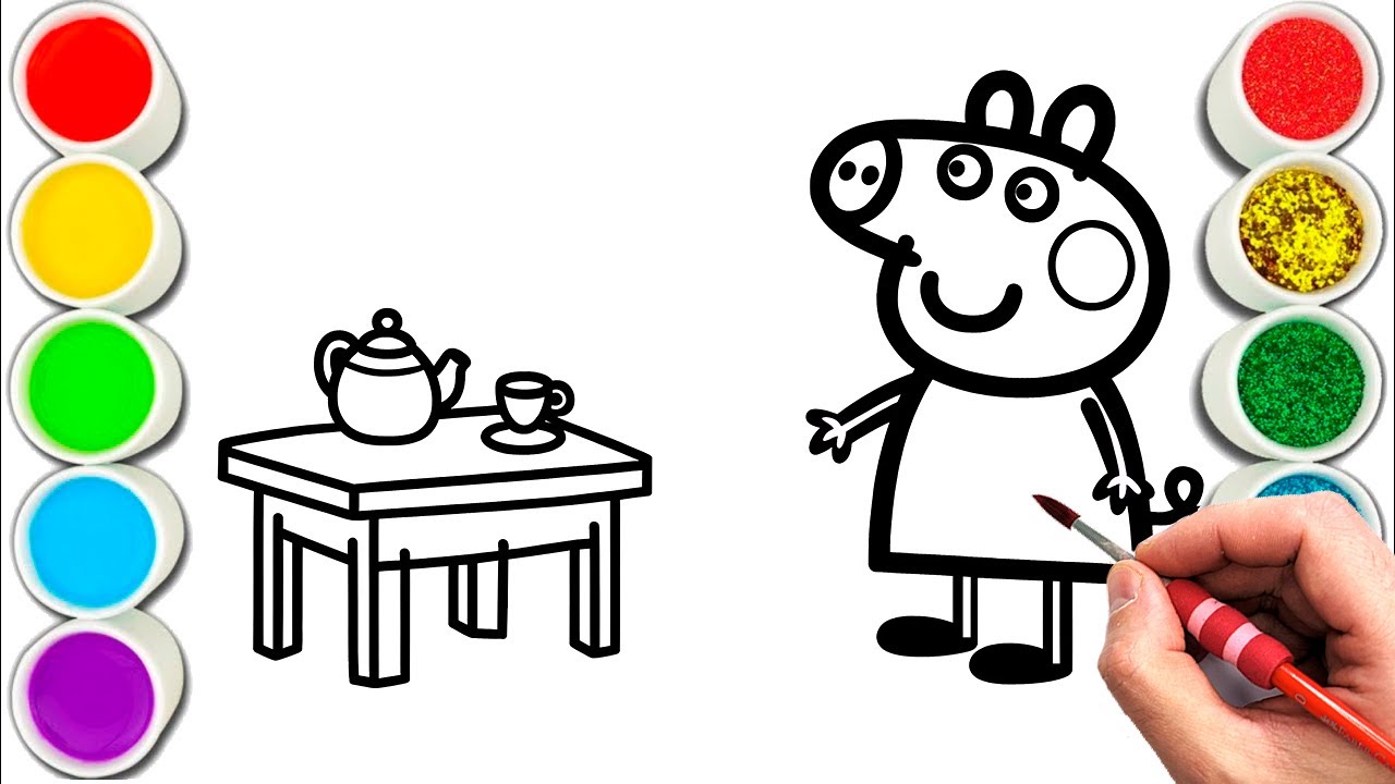 Свинка Пеппа со столом Рисование, раскрашивание и раскрашивание для детей и малышей_ Детское твор...