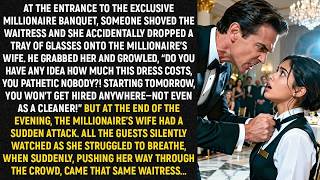 At the entrance to the exclusive millionaire banquet, someone shoved the waitress and she