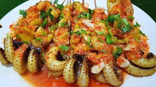 กับข้าวกับปลาโอ 592 : หนวดหมึกย่างตลาดนัด น้ำจิ้มรสเด็ด Squid tentacle grill & Spicy dipping sauce