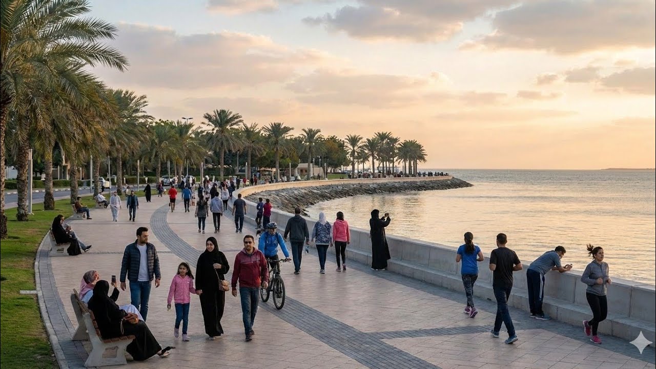 Sham ki Corniche Walk 🌊 | Fresh Weather, Peaceful Vibes & Fitness TimeEvening