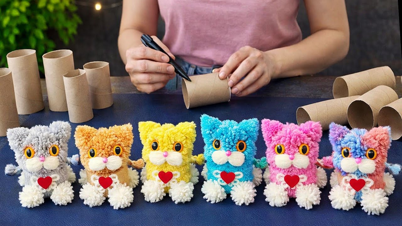 Милая кошечка из рулонов туалетной бумаги 🐱 | Очень простой мастер-класс из отходов