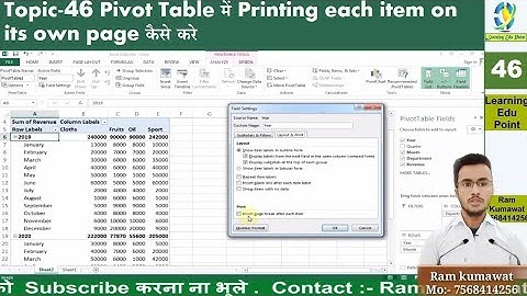 Excel Pivot Topic 46 Pivot Table में Printing each item on its own page कैसे करे